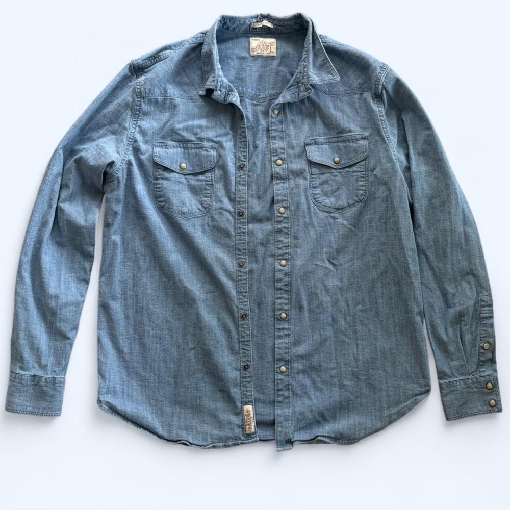 Lucky Brand Chambray Denim Western Shirt Pearl Snap Button Y2K